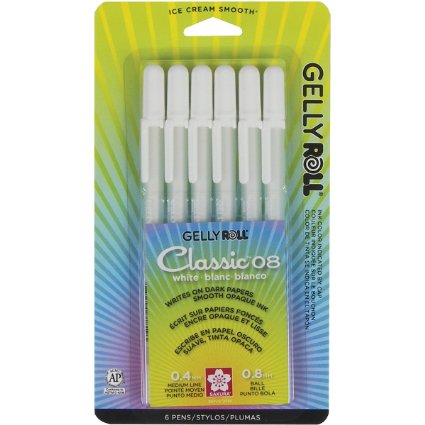 Sakura 57488 6-Piece Gelly Roll Classic-08 Gel Pen Set, Medium, White