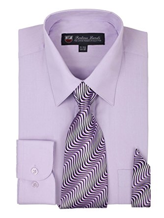 Fortino Landi Men's Long Sleeve Dress Shirt, Tie And Hanky Set - Many Colors
