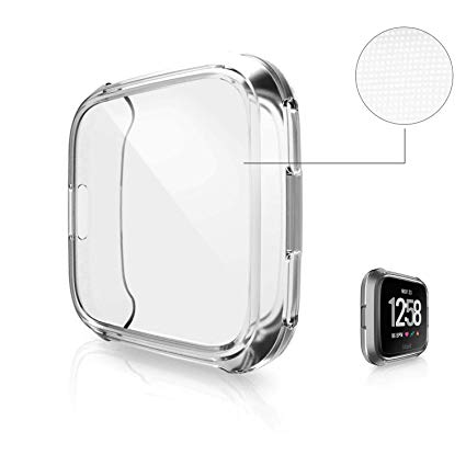 Fitbit Versa Protective Case, KTcpt Slim Screen Protector Plated TPU Case Scratch Resistant Cover for Fitbit Versa Smart Watch (Clear)