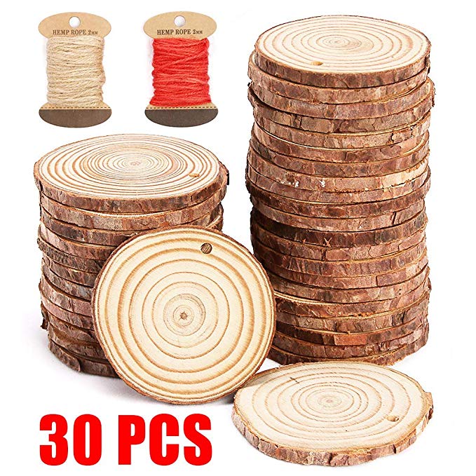 Natural Wood Slices Unfinished Wood Ornament for Crafts Wooden Christmas Ornaments Blanks Predrilled with Hole DIY Round Wooden Craft Supplies for kids to Paint Bulk Christmas in Crafts 30Pcs 2.8"