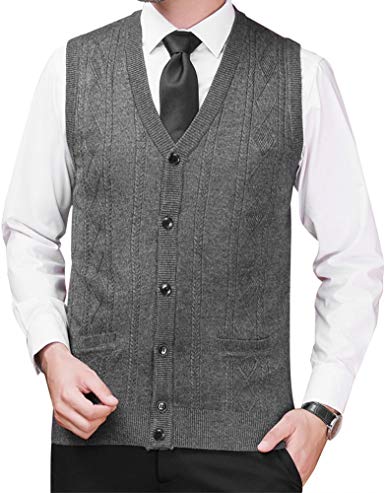 Zicac Men's Argyle Sweater Vest V-Neck Sleeveless Cable Knit Pullover Sweater Vest