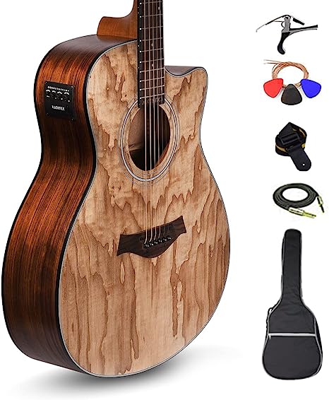 Kadence Acoustica Series,Electro Acoustic Guitar Ash/Zebra Wood with inbuilt tuner (Ash Super Combo)