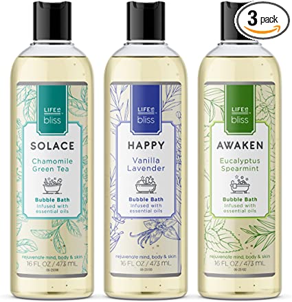 Life is Bliss | 3 Fresh & Soothing Scents | Variety Pack | Liquid Bubble Bath 16 fl oz