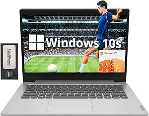 Lenovo IdeaPad 1 14" HD Laptop, AMD A6-9220e, 4GB RAM, 224GB Storage (64GB eMMC   160GB Docking Station Set), AMD Radeon R4 Graphics, Webcam, WiFi, 1 Year Office 365, Windows 10, Platinum Gray