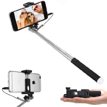 Selfie StickDealgadgets Extendable Supreme Mini All in One Wire Selfie Stick for iPhone 6 iPhone 5S Samsung Galaxy S6 S5Color Black
