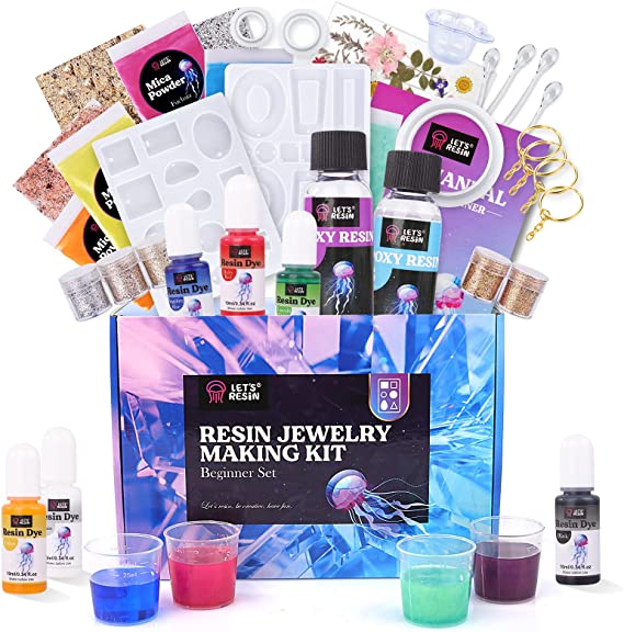 LET’S Resin Resin Jewelry Making Kits, 129 Pcs Resin Kits and Molds Complete Set with Pigment Gloves,Tools, Epoxy Resin Jewelry Making Kit for Casting Resin Art