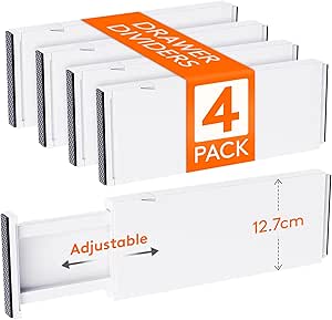 Lifewit 4 Pack Drawer Dividers Plastic 5" High, 13.5-22" Adjustable Drawer Organisers for Clothes, Expandable Dresser Separators in Bedroom/Bathroom/Kitchen/Office Organization and Storage