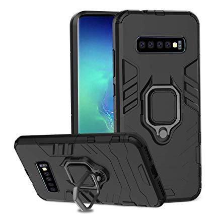 Cegar Samsung Galaxy S10 Plus Case, Stylish Dual Layer Hard PC Back Case with 360 Degree Rotation Finger Ring Grip Kickstand & Support Magnetic Car Mount Function Cover (Black)