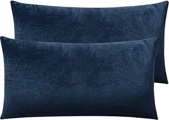 NTBAY Zippered Velvet King Pillowcases, 2 Pack Super Soft and Cozy Luxury Solid Color Pillow Cases, 20 x 36 Inches, Navy Blue