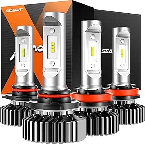 SEALIGHT 9005 H11 Fog Light Bulbs Combo with 1200 Feet High Visibility, 60,000LM Super Bright H11/H8 9005/HB3 Lights Bulbs, Plug and Play, Pack of 4