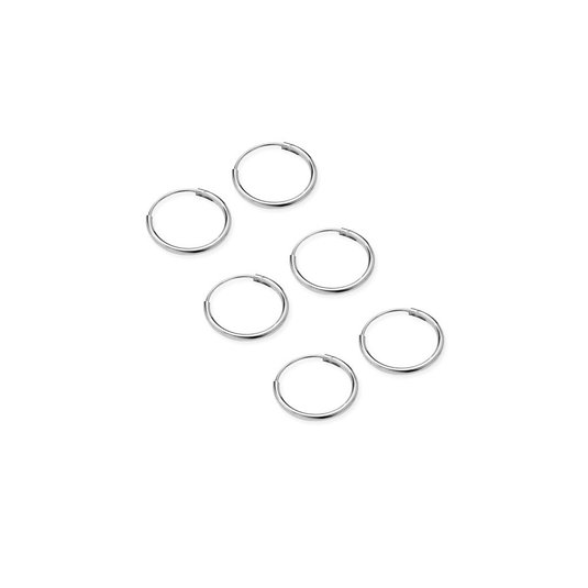 River Island Jewelry 3 Pairs of Size 10mm 925 Sterling Silver anti-tarnish Endless Hoop Earrings, Nose for cartilage, ears, lips, nose