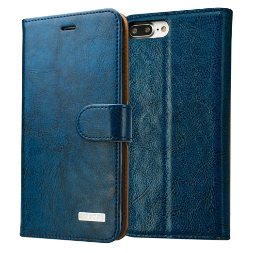 iPhone 7 Plus Leather Wallet Case, Labato Genuine Leather Stand Folio Flip Magnetic Case Cover with Card Slots Cash Compartment for iPhone 7 Plus Blue lbt-I7L-02Z46