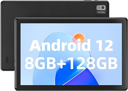 SGIN Tablet with 10.1 Inch Android 12 Tablets, 8GB RAM 128GB ROM with 1980 * 1200 IPS Display， Octa-Core A133 1.6Ghz Processor, 5MP   8MP Camera, Bluetooth 4, WiFi, 5000mAh, GPS (Black)