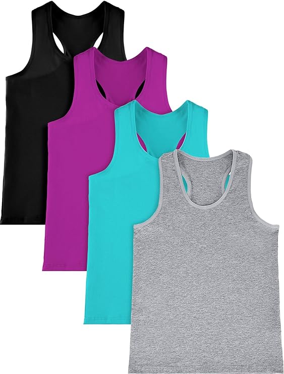 4 Pieces Girls Dance Tank Tops Racerback Crop Tank Tops Sleeveless Top for Gymnastics and Dancewear