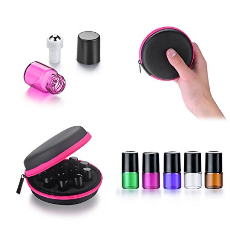 Refillable 1ML Rollon Bottle Set Include 12 PieceStainless Steel Roller Ball Bottle Portbale Case Oil Key Tool Included (1ML, Mix)