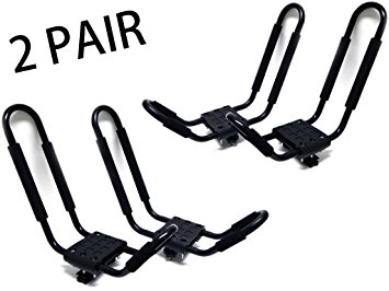 9sparts® 2 Pairs J Bar Kayak Canoe Inflatable Boat Wakeboard Waveboard Paddleboard Snowboard Ski Roof Rack Carrier Car SUV Truck Jeep Roof Top Mount With Straps