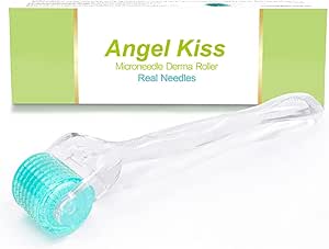 Angel Kiss Derma Roller 1,0 mm Véritable Aiguille - 192 Microneedling en Acier Inoxydable Microneedle Roller pour Visage Corps Soins de la Peau Barbe Croissance des Cheveux