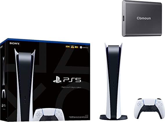 PS5 Playstation 5 Digital Edition Gaming Console - 16GB GDDR6 Memory, Ultra-High Speed 825GB SSD, Bluetooth 5.1, WiFi 6, 4K Blu-ray Player, 120Hz 8K Output - Cbmoun 500GB External_Hard_Drive