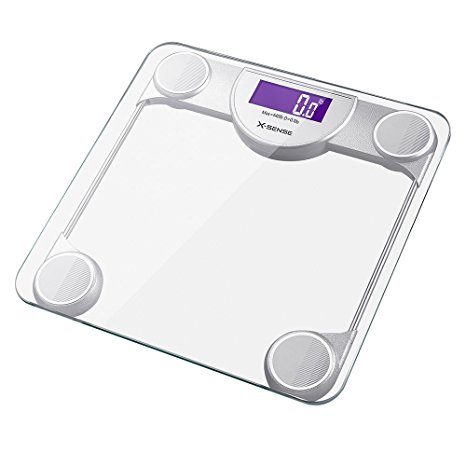 X-Sense Digital Bathroom Scale Precision Body Weight Scales with Step-On Technology, 440 lbs / 200 kg, White