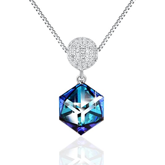 PLATO H Love Planet Earth Pendant Necklace with Swarovski Crystal Christmas Gift for Her,18", Blue