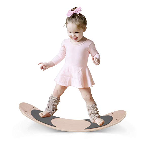 HAN-MM Wooden Balance Board Wobbel Balance Board Kid Yoga Board Curvy Board - Wooden Rocker Board