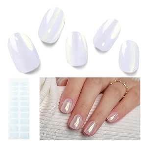 Semi Cured Gel Nail Strips, 20 PCS Gel Nail Stickers Work with UV Light, Gel Nail Wraps, Salon Quality & Easy to Use - Aurora