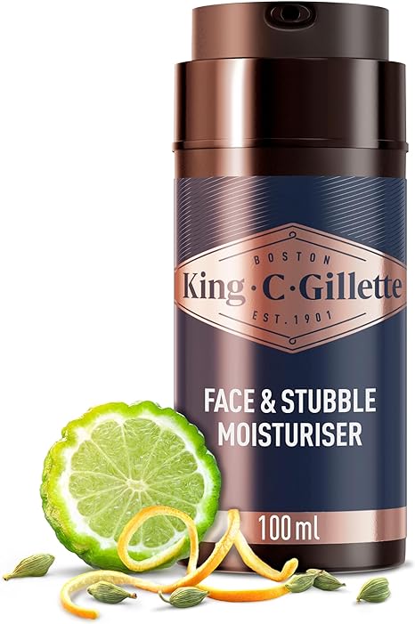 King C. Gillette Face & Beard Moisturiser for Men, 100 ml, with Vitamin B (B3), B5 Complex & Argan Oil, Beard Softener for Men