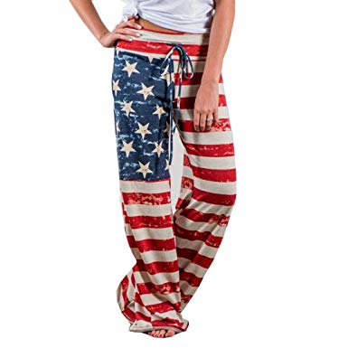 Nevera Fashion Womens American Flag Leggings Drawstring Wide Leg Pants Loose Trousers