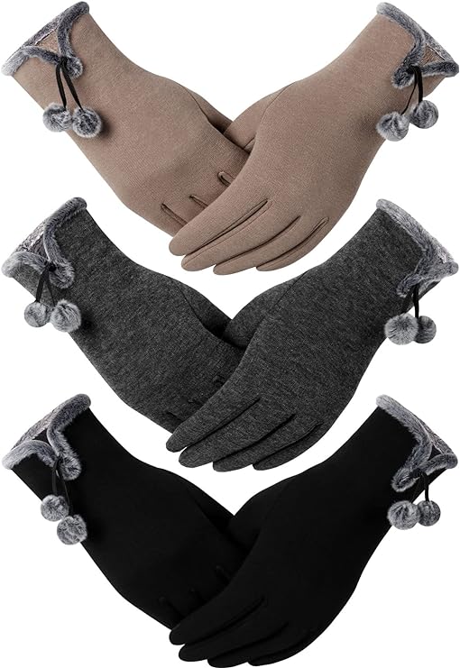 Dimore 3 Pairs Winter Gloves for Women Cold Weather Girls With Touch Screen Fingers Warm Thick Texting Bulk Wholesale