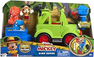 Disney Junior Mickey Mouse Funhouse Dino Rover 6-piece Play Figures and Vehicle Playset, Officially Licensed Kids Toys for Ages 3 Up by Just Play