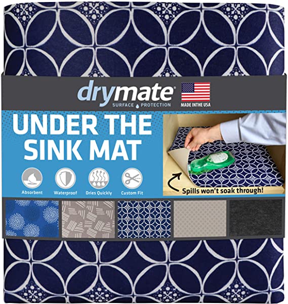 Drymate Premium XL Under The Sink Mat (24” x 59”), Cabinet Protection Mat, Shelf Liner - Absorbent/Waterproof/Slip-Resistant - Machine Washable, Durable (Made in The USA) (Indigo)