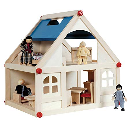 Sentik® Children's Toy Wooden Doll House With Furniture & Figures People Kids Fun