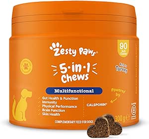 Zesty Paws 5-in-1 Multivitamins | Soft Dog Chews - Biotin Aids Brain Function | Gut & Skin Health, Immunity, Physical Performance and Reduces Stress | Suitable for All Dogs |Turkey