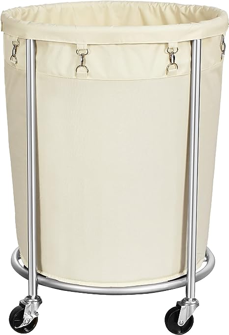 ELYKEN Laundry Hamper with Wheels, 170L Large Capacity Laundry Basket with Removable Liner Bag, Easy Rolling Clothes Organizer Cart with 4 Casters and 2 Brakes, Sturdy All Metal Frame, Cream