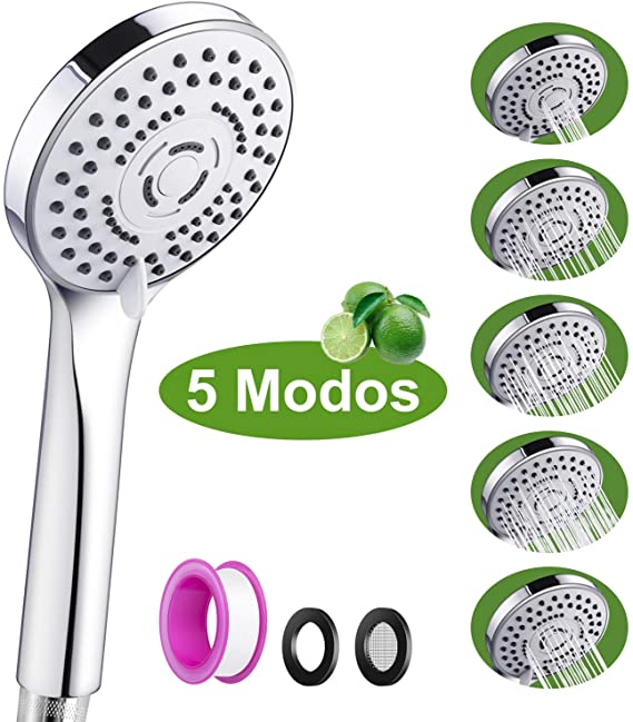 Newdora High Pressure Shower Head with Powerful Shower Spray, 5 Spray Settings Hand Held Showerhead for Best Shower Experience, Easy Tool Free Installation, Chrome Finish
