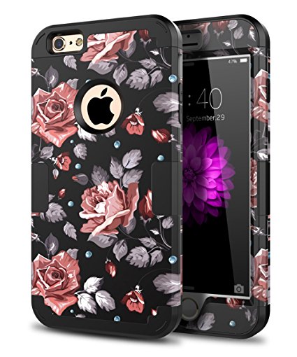 Topsky iPhone 6 Plus Case,iPhone 6s Plus Case [Love Flower Series] Three Layer Heavy Duty Shockproof Anti-Scratch Soft Silicone Protective Case Fit For Apple iPhone 6/6s Plus,Roses