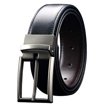 Men's Reversible Leather Dress Belt 1.3" Wide Rotated Buckle