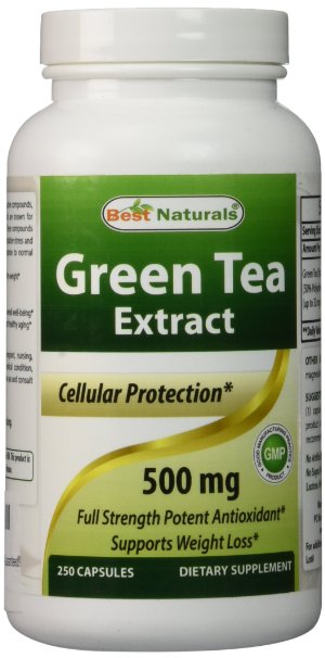 Green Tea Extract 500 mg 250 Capsules by Best Naturals - powerful free radical scavenger - Fat burning formula can assist with weight loss - Increased Metabolism - Manufactured in a USA Based GMP Certified and FDA inspected Facility and Third Party Tested for Purity Guaranteed