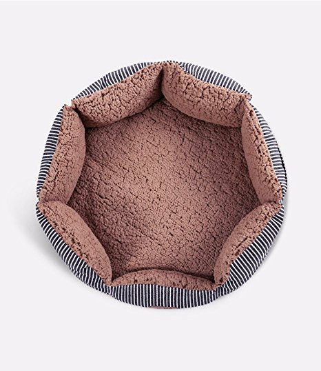 Round Pet Bed For Cats & Small Dogs – Premium Organic Cotton With Plush Sherpa Lining and Side Pocket for Smaller Toys | 16” x 16” x 7" (Donut Shape) by Smiling Paws Pets