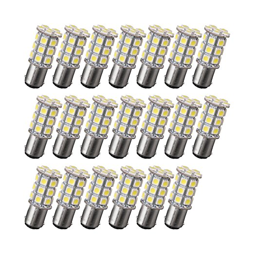 YINTATECH Led Automotive Light 20pcs 1157 BAY15D 5050 27-SMD Tail Turn Signal Blinker Pure White Light Bulbs 7528 2057 2357