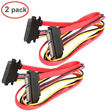 LINESO 2Pack SATA (7 15) 22Pin Male To Female 20Inches (50CM) Data and Power Combo Extension Cable