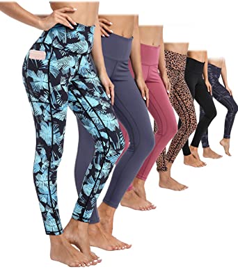 AY High Waist Leggings Yoga Pants with Pockets, Tummy Control Running 4-Way Stretch Training Workout Legging for Women.