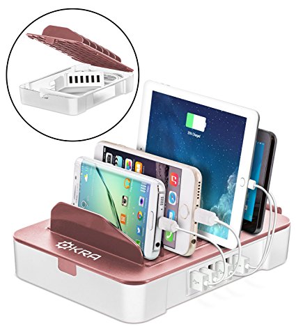 Okra 6-Port USB 2-in-1 Charging Station   Removable Hub Universal Desktop Tablet & Smartphone Multi-Device Hub Charging Dock for iPhone, iPad, Galaxy, Tablets (Rose Gold)