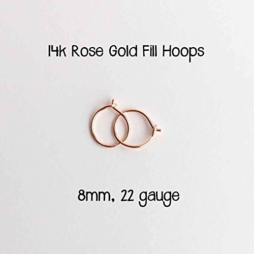 Tiny Hoop Earrings 14k Rose Gold Fill 8mm, 22 gauge. Handmade
