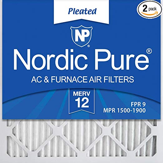 Nordic Pure 25x25x1 MERV 12 Pleated AC Furnace Air Filters, 25 x 25 x 1, 2 Piece