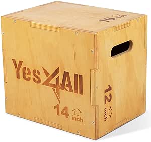 Yes4All 3 in 1 Wooden Plyo Box - Holds Up to 450lbs - Versatile Plyometric Jump Box for Home Gym and Outdoor Workouts