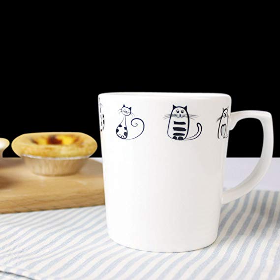 Super Cute Cat Ceramic Mug, Coffee Milk Tea Ceramic Mugs Morning Cup with Cat Lovely Kitty Cup Novelty for Cat Lovers,birthdays Party Kitchen Birthday Wedding Catering Meow Porcelain 7.6OZ (Mug)