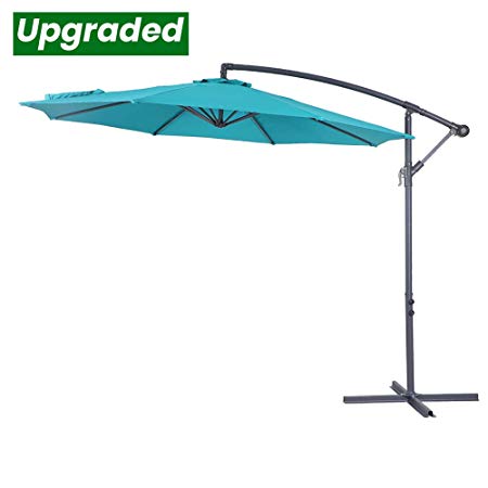 Crestlive Products Upgraded 10 ft Patio Offset Cantilever Umbrella Outdoor Hanging Umbrella with Crank and Cross Base, Gray Umbrella Pole and Ribs (Emerald)