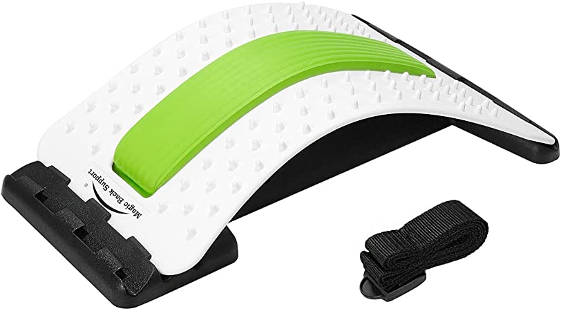 Bodyease Back Stretcher - Lower and Upper Back Pain Relief Lumbar Stretching Device Posture Corrector - Back Support for Office Chair | Get Muscle Tension (White/Green