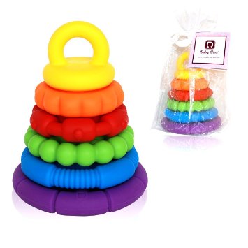 Stacking Toys - 6 Teething Rings Stackable for Baby and Toddlers - Montessori Stacker Toy Sorting - Soft Silcone - BPA Free
